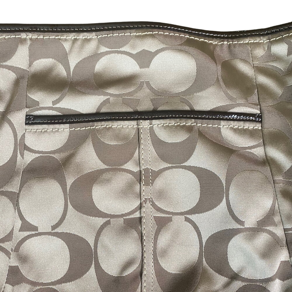Coach Soho Sateen Signature Hobo Bag Gold Khaki Brown Tote - Picture 5 of 6